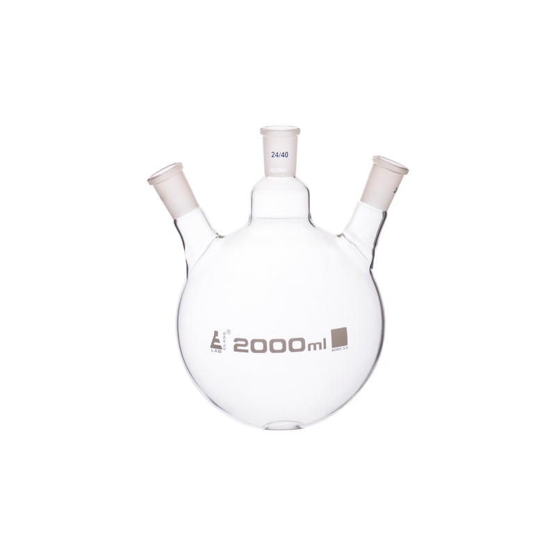 MATRAZ DE DESTILACIÓN 2000ML DE TRES BOCAS FONDO REDONDO JUNTA 24/40 EISCO