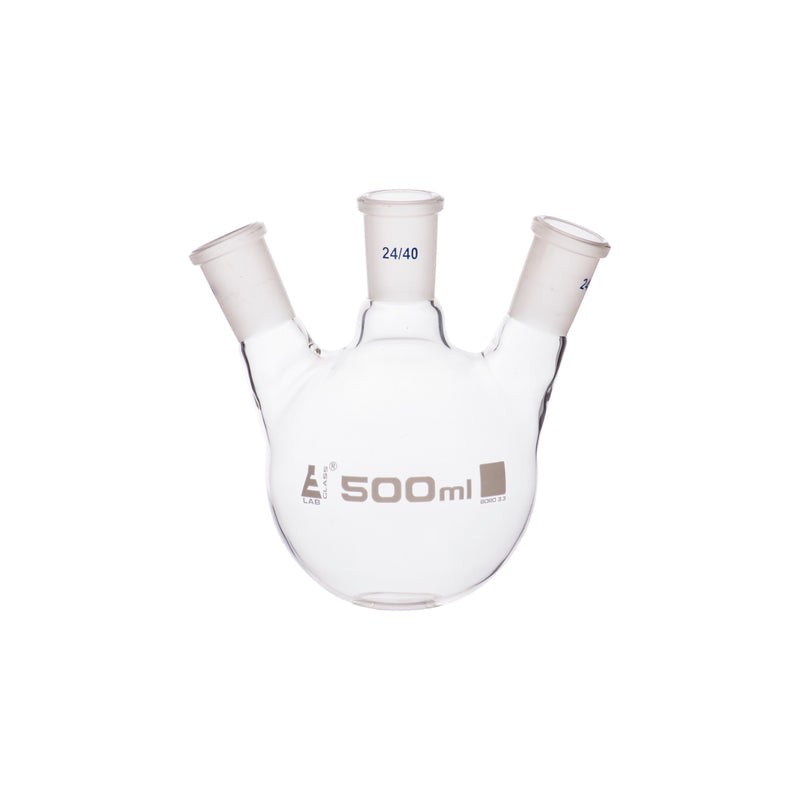 MATRAZ DE DESTILACIÓN 500ML DE TRES BOCAS FONDO REDONDO JUNTA 24/40 EISCO