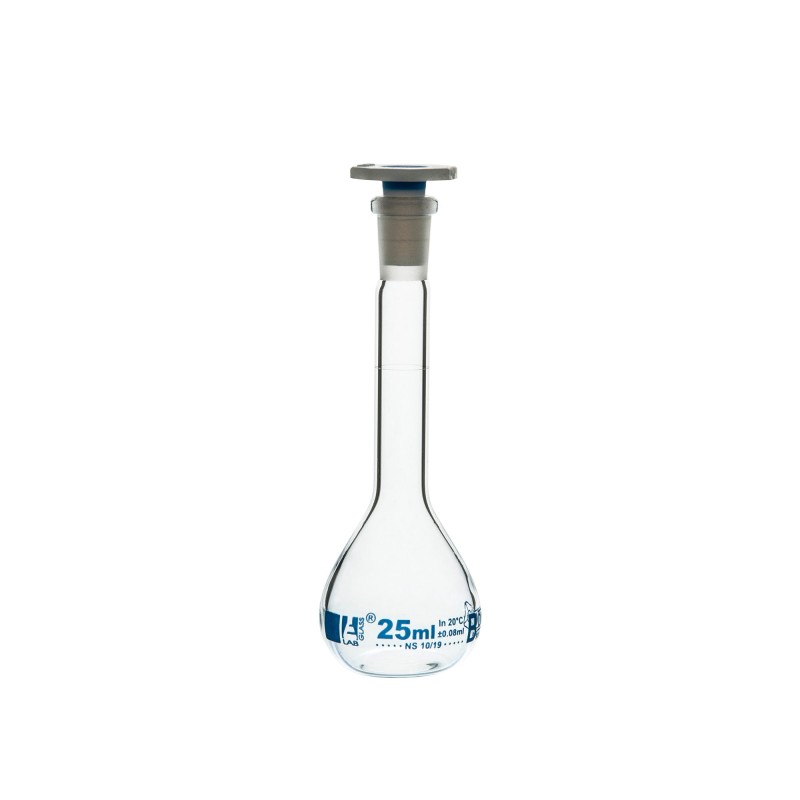 MATRAZ VOLUMÉTRICO (AFORADO) 25ML, CLASE B, TAPÓN DE POLIPROPILENO EISCO