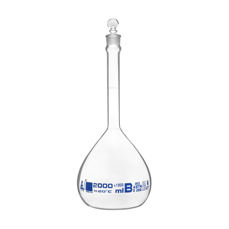 MATRAZ VOLUMÉTRICO (AFORADO) 2000ML, CLASE B, ASTM TAPÓN PLANO DE VIDRIO EISCO