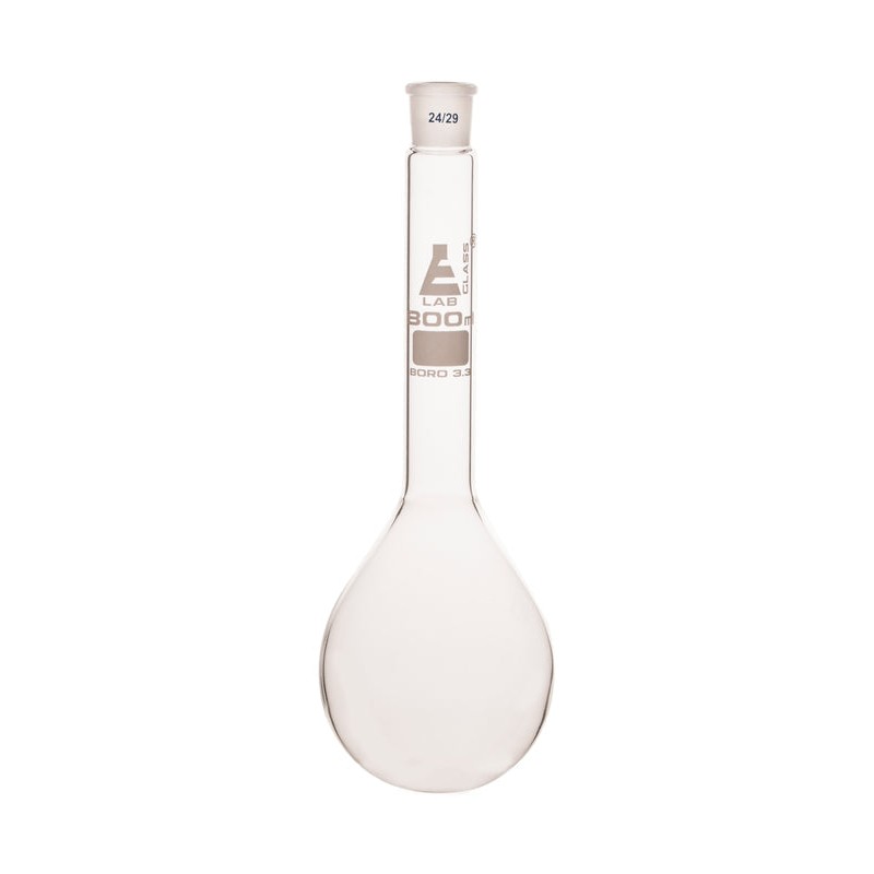 MATRAZ KJELDAHL 800ML DE VIDRIO BOROSILICATO, CUELLO LARGO, FONDO REDONDO JUNTA 24/29 EISCO