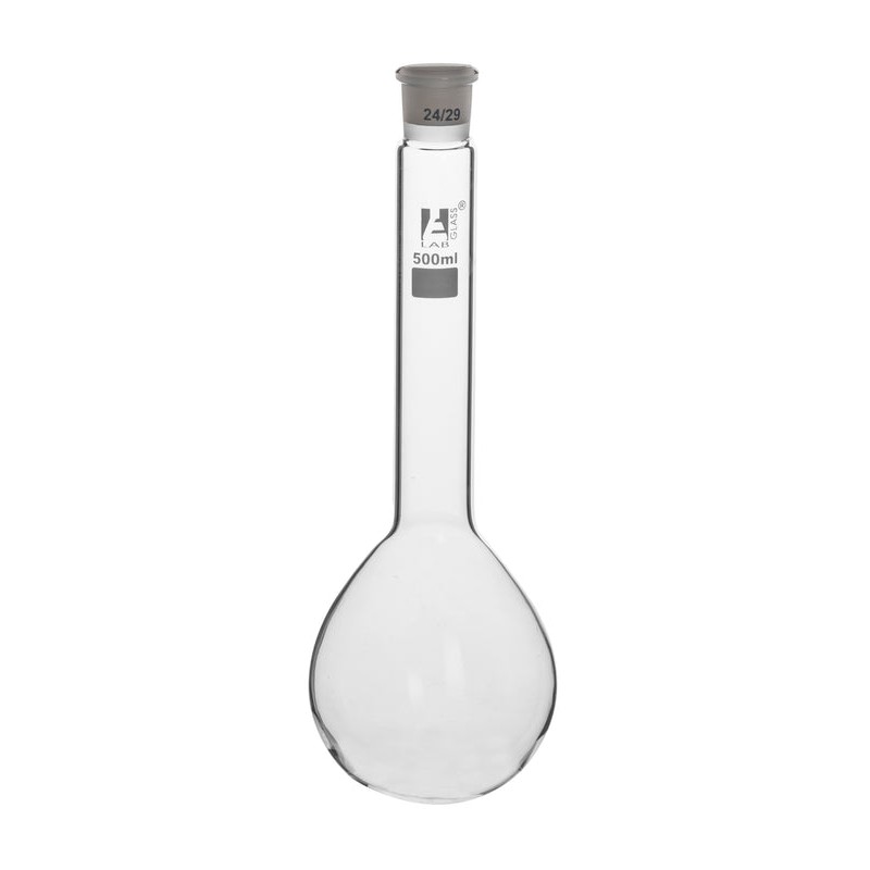 MATRAZ KJELDAHL 500ML DE VIDRIO BOROSILICATO, CUELLO LARGO, FONDO REDONDO JUNTA 24/29 EISCO