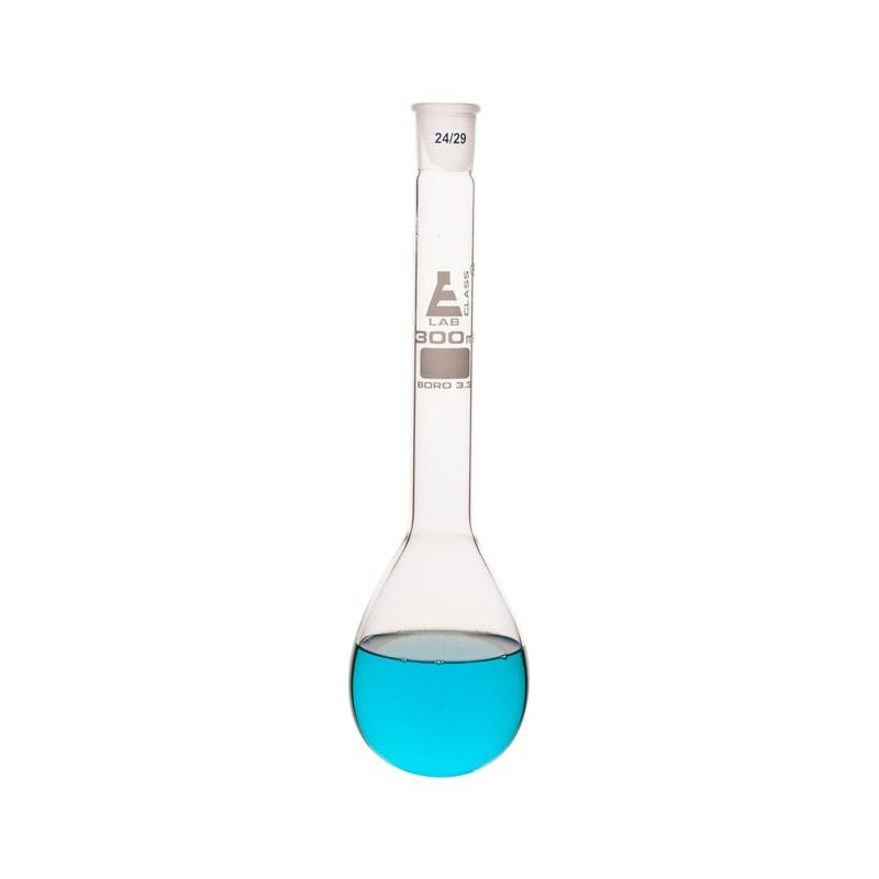 MATRAZ KJELDAHL 300ML DE VIDRIO BOROSILICATO, CUELLO LARGO, FONDO REDONDO JUNTA 24/29 EISCO