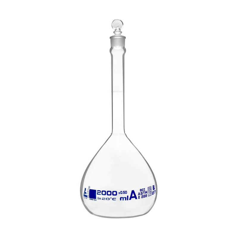 MATRAZ VOLUMÉTRICO (AFORADO) 2000ML, CLASE A, TAPÓN PLANO DE VIDRIO EISCO