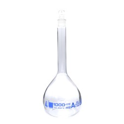 MATRAZ VOLUMÉTRICO (AFORADO) 1000ML, CLASE A, TAPÓN PLANO DE VIDRIO EISCO