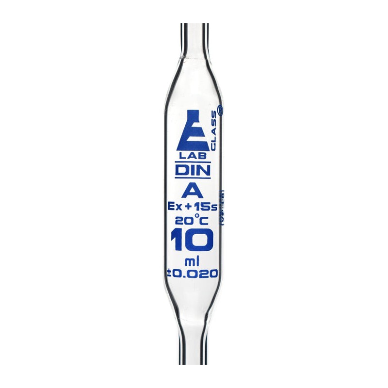 PIPETA VOLUMÉTRICA 10ML, CLASE A, GRADUACIÓN AZUL, CÓDIGO DE COLOR ROJO EISCO